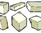 Vector Tofu Cheese Cartoon Style Illustration Set