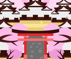 Shrine Torri Landscape Illustration Vector 2