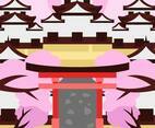 Shrine Torri Landscape Illustration Vector 2