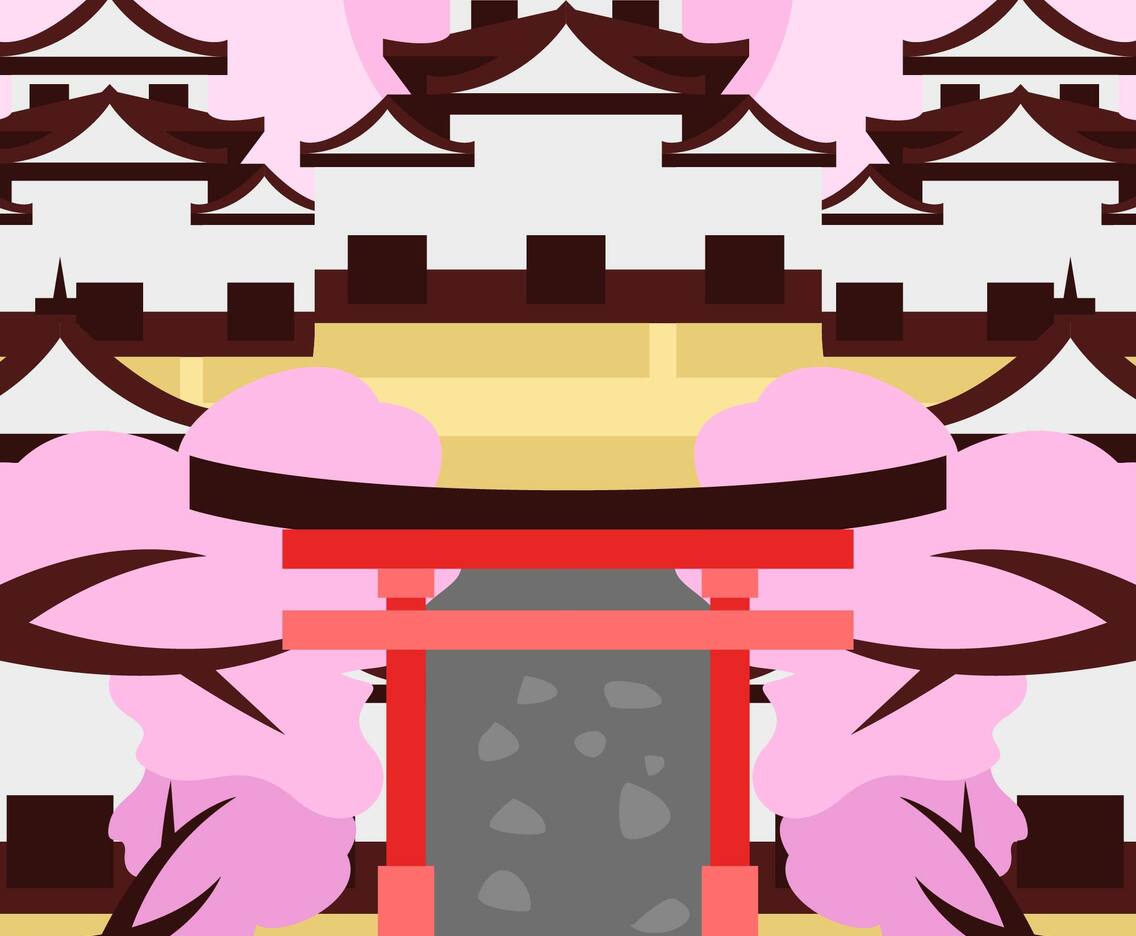 Shrine Torri Landscape Illustration Vector 2
