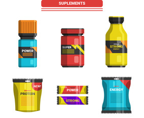 Sport And Gym Fitness Supplements Vector Collection