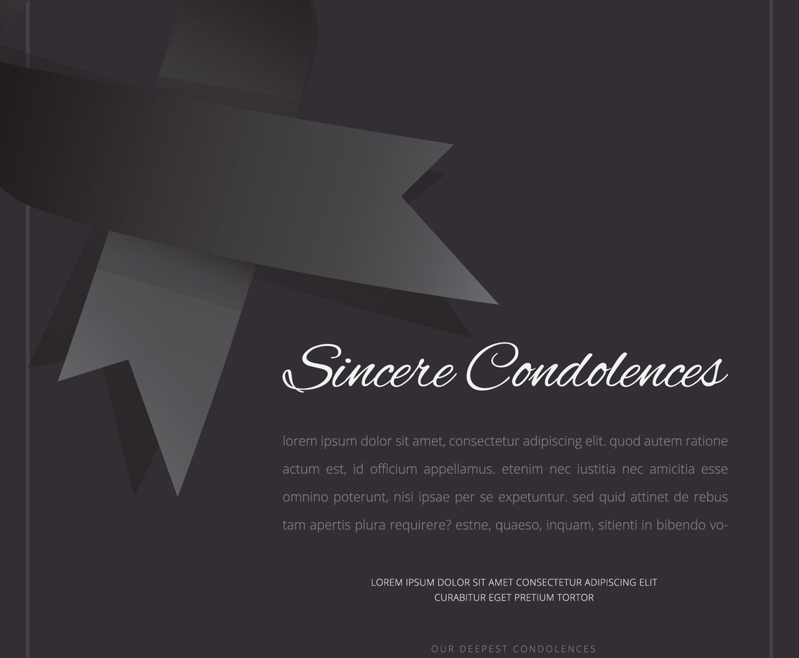 Elegant Funeral Card with Black Ribbon Editable Template Greetings Illustration.