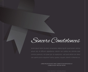 Elegant Funeral Card with Black Ribbon Editable Template Greetings Illustration.
