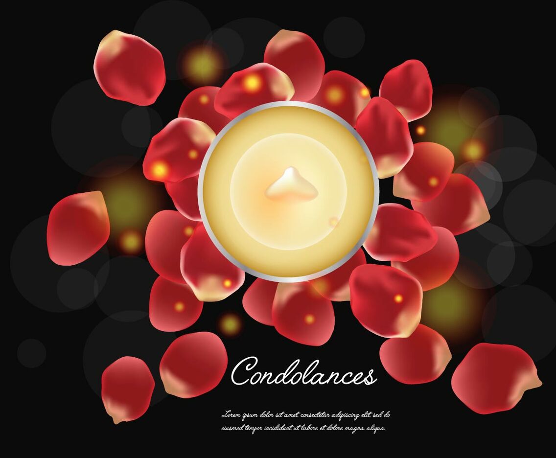 Condolences With Candle And Petals