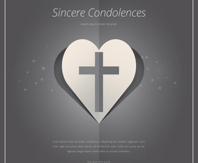 Elegant Funeral Card with Cross Icon and Heart Shapes.