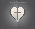 Elegant Funeral Card with Cross Icon and Heart Shapes.