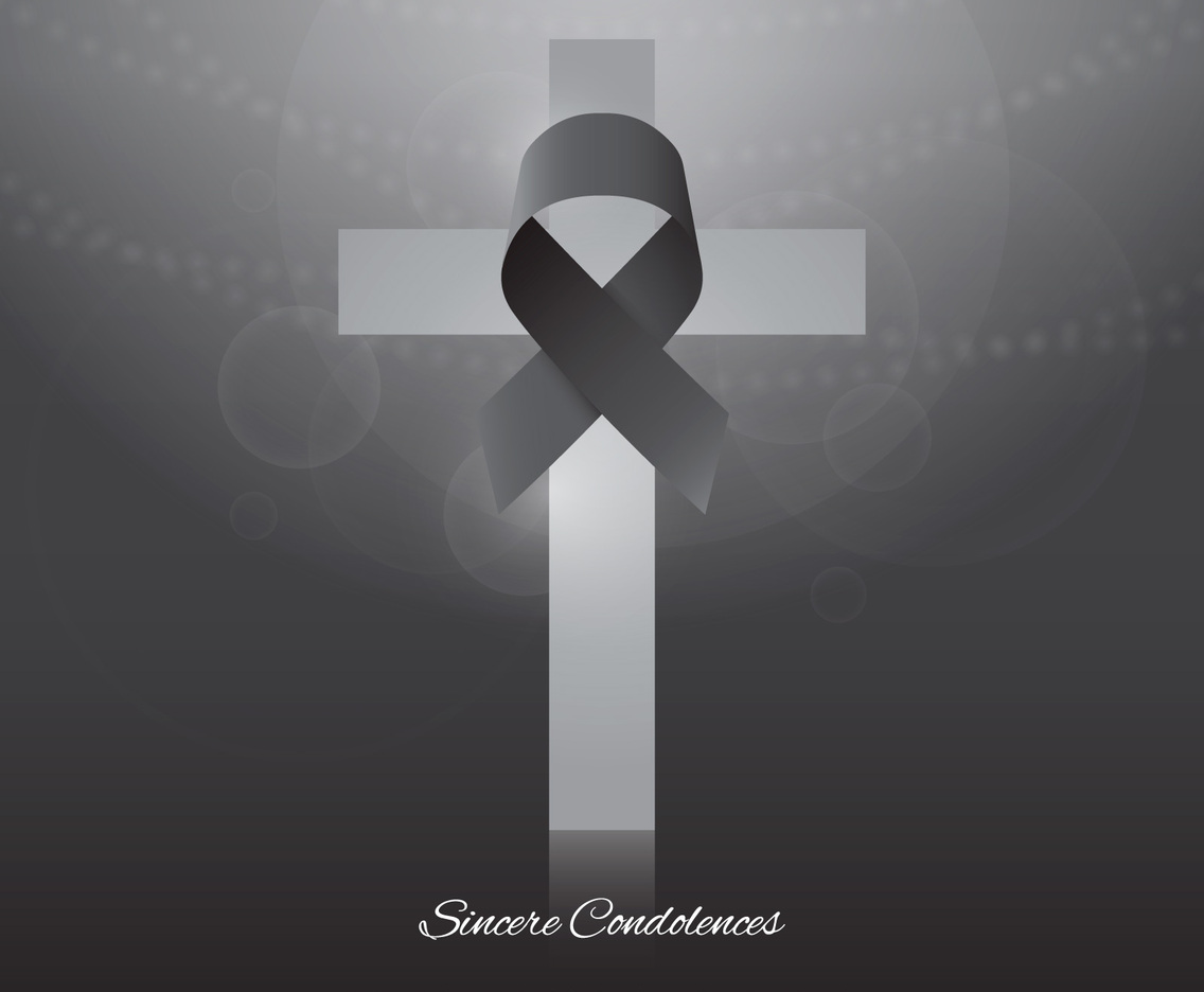 Elegant Funeral Card with Black Ribbon and White Cross.