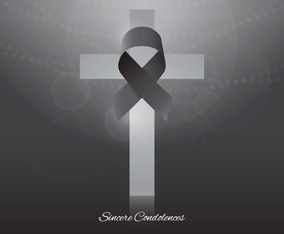 Elegant Funeral Card with Black Ribbon and White Cross.