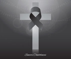 Elegant Funeral Card with Black Ribbon and White Cross.