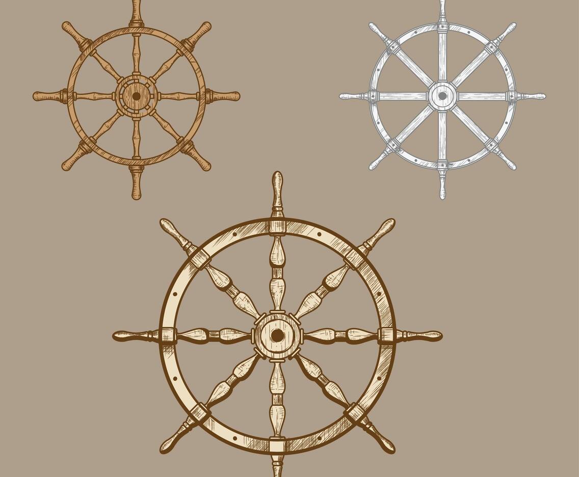 Ship Wheel Classic Vintage Set Vector