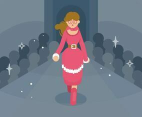 Model in a Dress with Frills Illustration