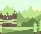 Abbey Landscape Illustration Vector 2