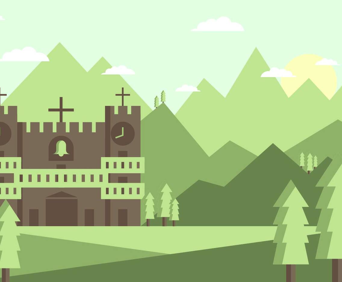 Abbey Landscape Illustration Vector 2