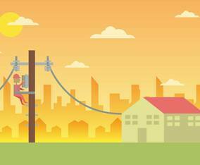Lineman CIty Landscape Illustration Vector 2