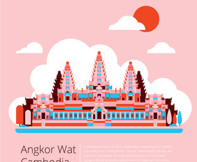 Angkor Wat Cambodia Flat Vector