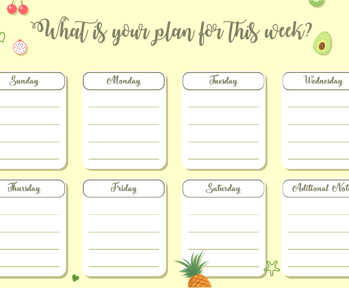Printable Weekly Plan Free Vector