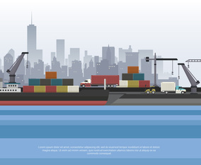 Harbour With Container And Boat Vector Illustration