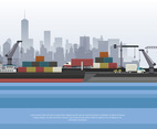 Harbour With Container And Boat Vector Illustration