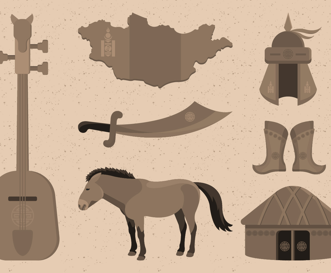 Mongol Item Collection Vector Illustration