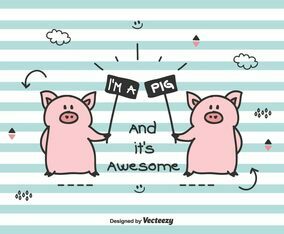 Doodle Pigs Vector Illustration