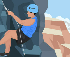 A Climber Man Doing Rappel