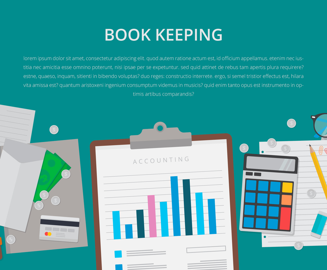 Flat design. Business concept with project. Bookkeeping illustration.