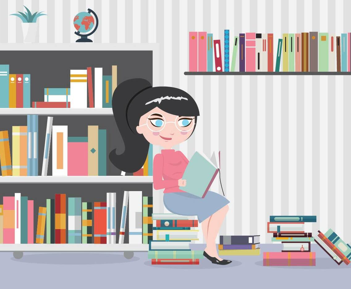Bookworm Girl with Many Books