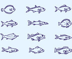Sketch Fish Collection Vector