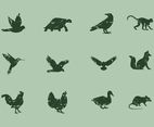 Animal Icons With Lithograph Style