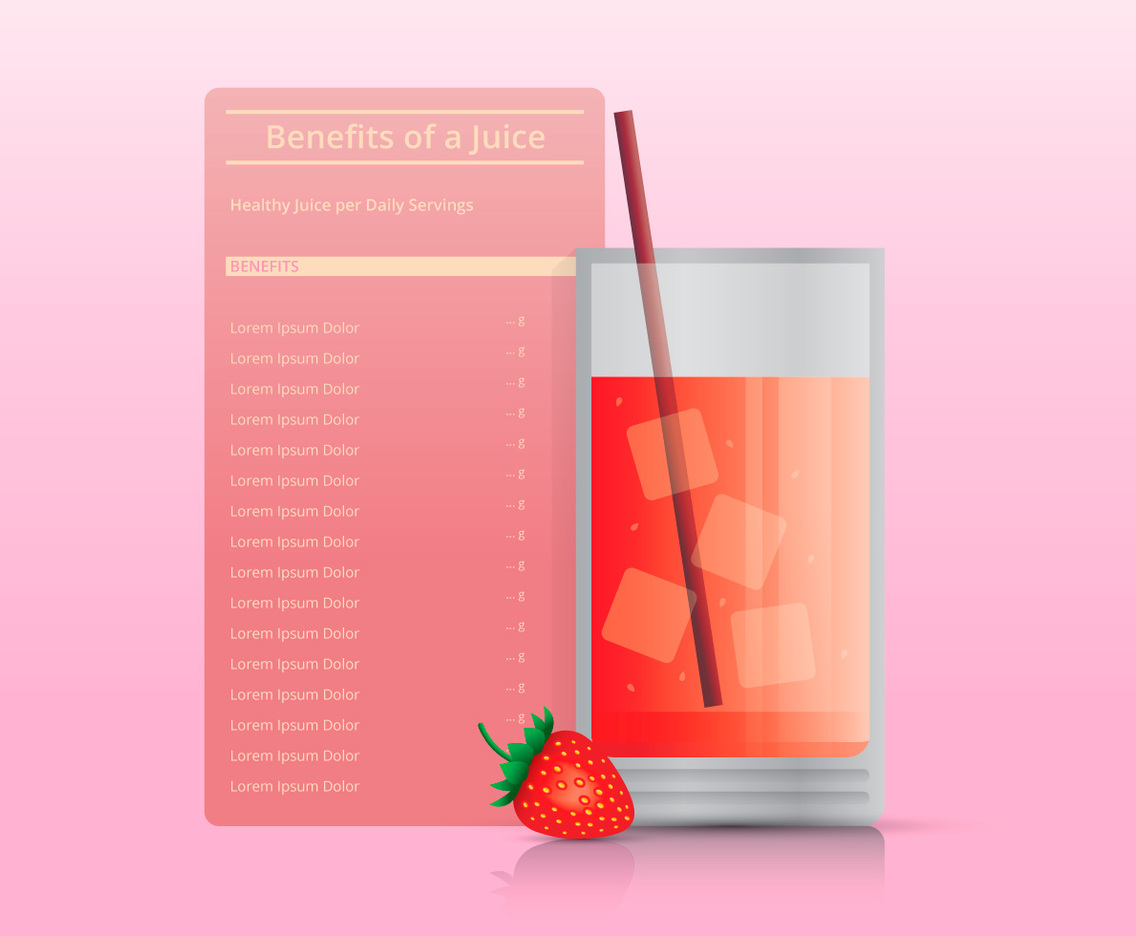 Nutrition Facts of Strawberry Infographic Templates, with Glass of Juice