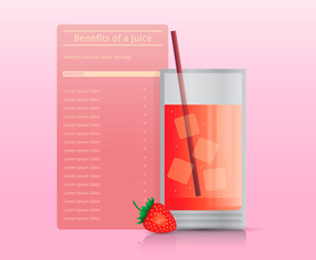Nutrition Facts of Strawberry Infographic Templates, with Glass of Juice