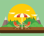 Romantic Lawn Chair Set Up with Wine Glasses Vector