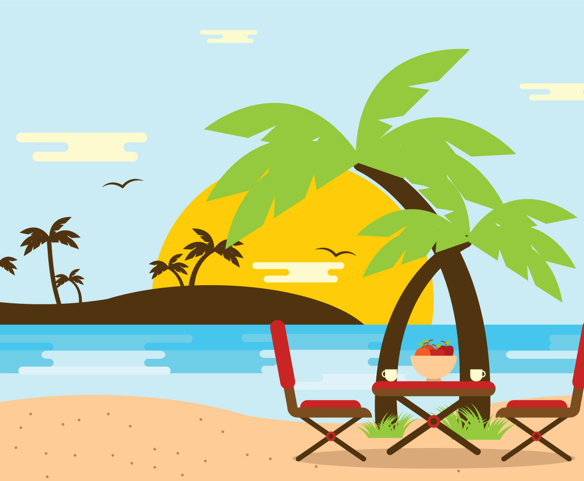 Beach Scene with Chair Vector