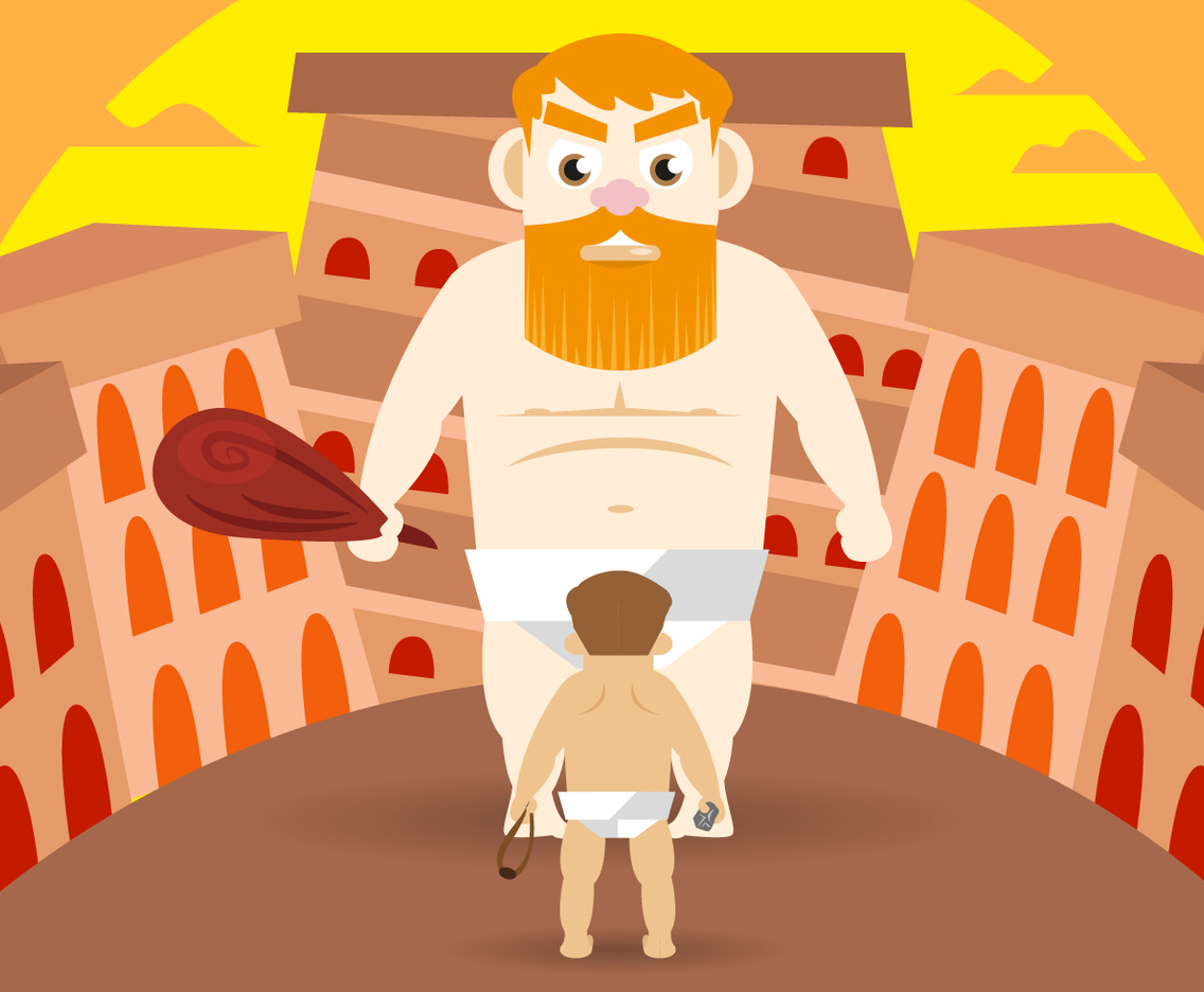 David And Goliath Vector Illustration
