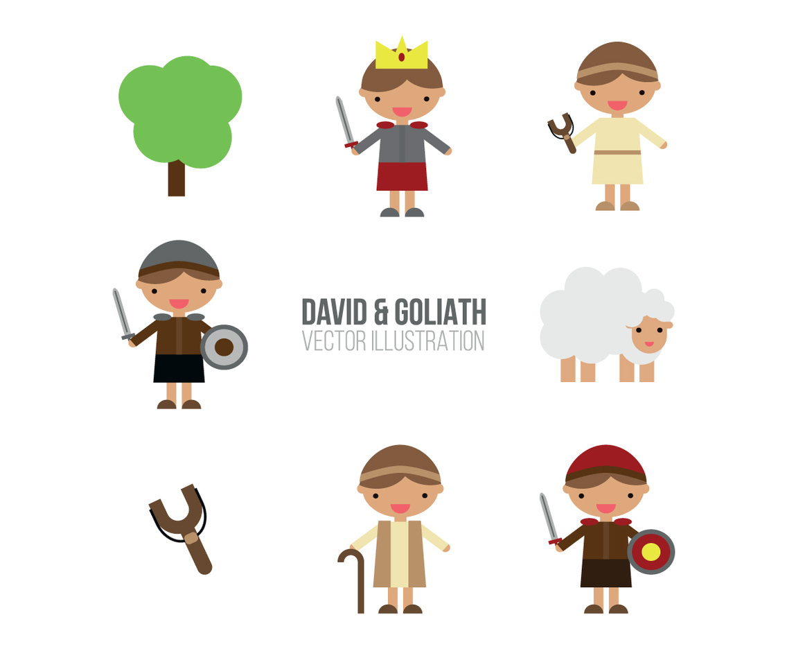 David  Goliath Set Of Flat Illustrations