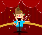 Young Man Singing On Stage Vector