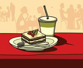 Tiramisu Cake In A Restaurant Vector