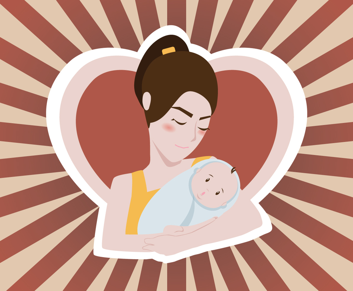 Woman Holding Baby Vector Illustration