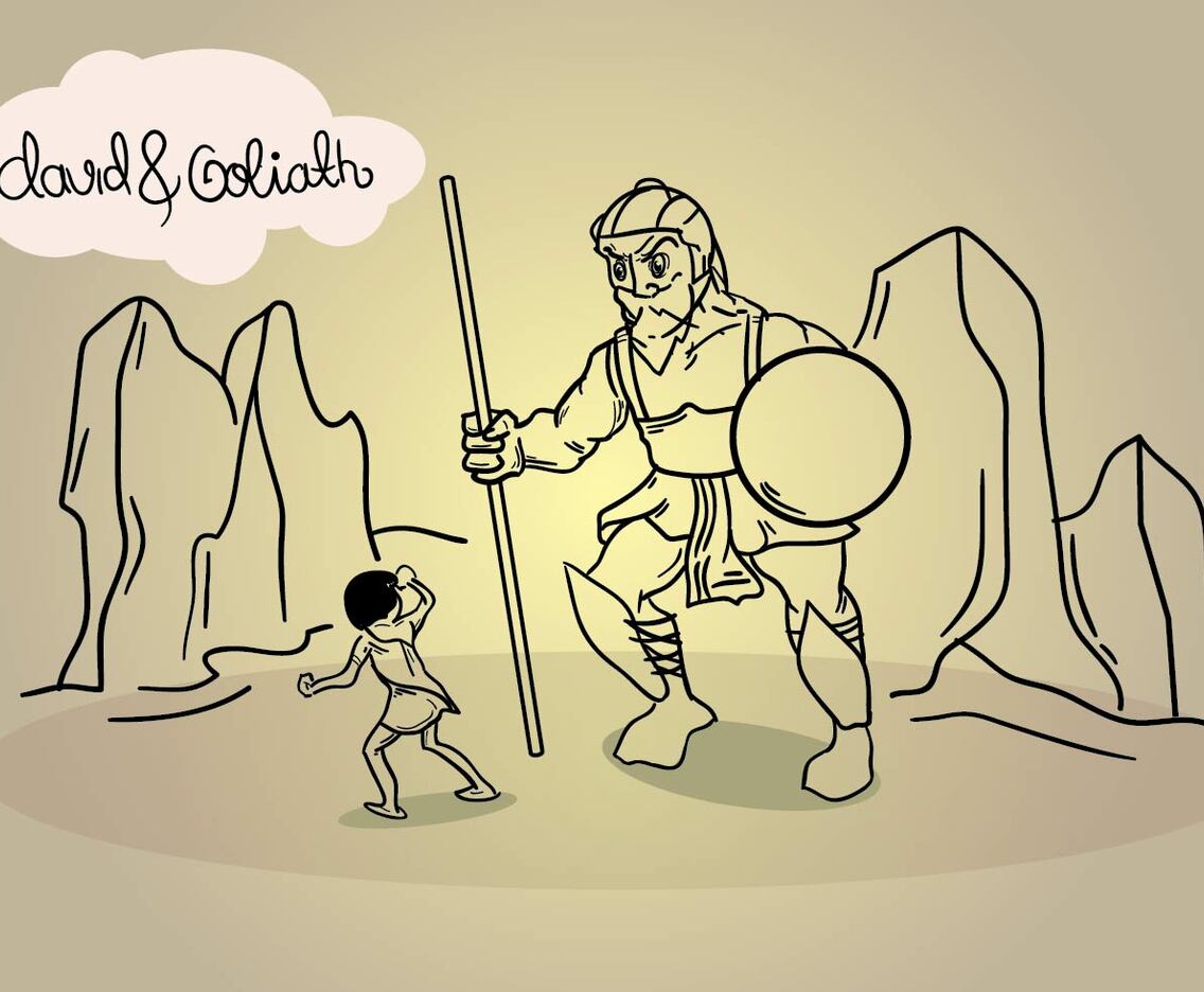 David And Goliath Line Art Illustration