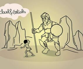 David And Goliath Line Art Illustration