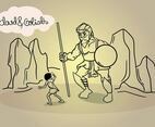 David And Goliath Line Art Illustration