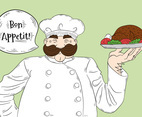 Cute Big Chef Character with Bon Appétit Lettering Vector