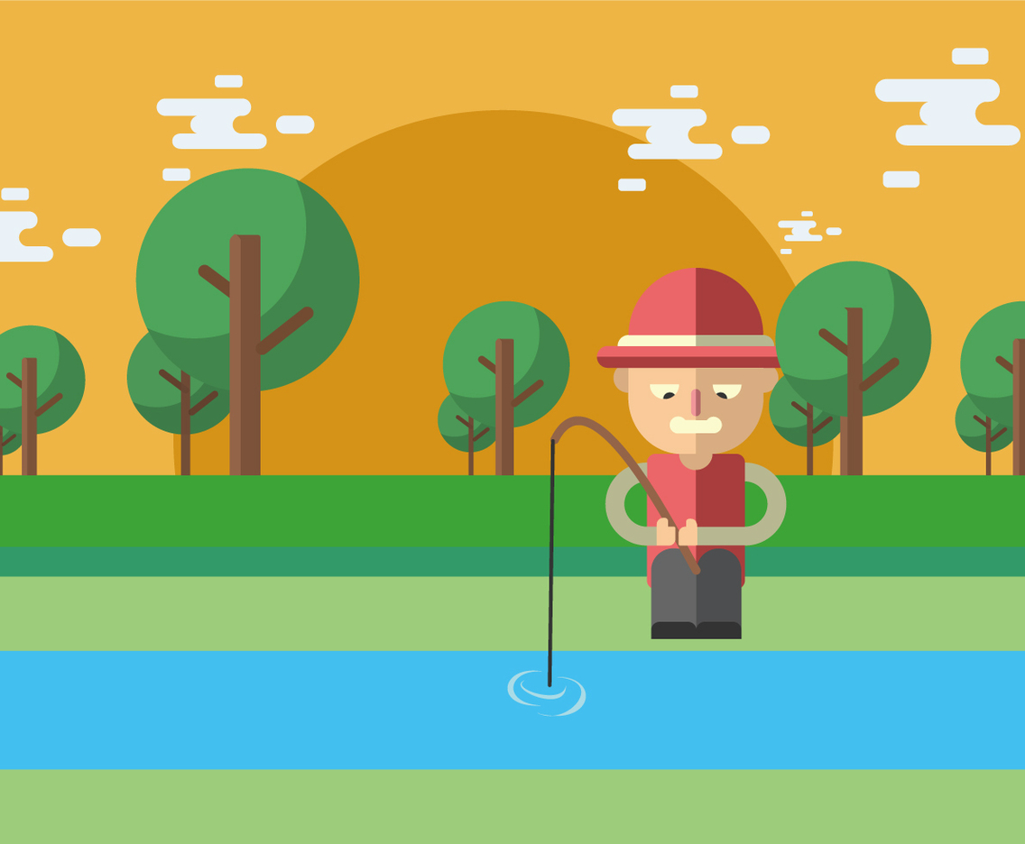 Fishing On The River Banks Vector