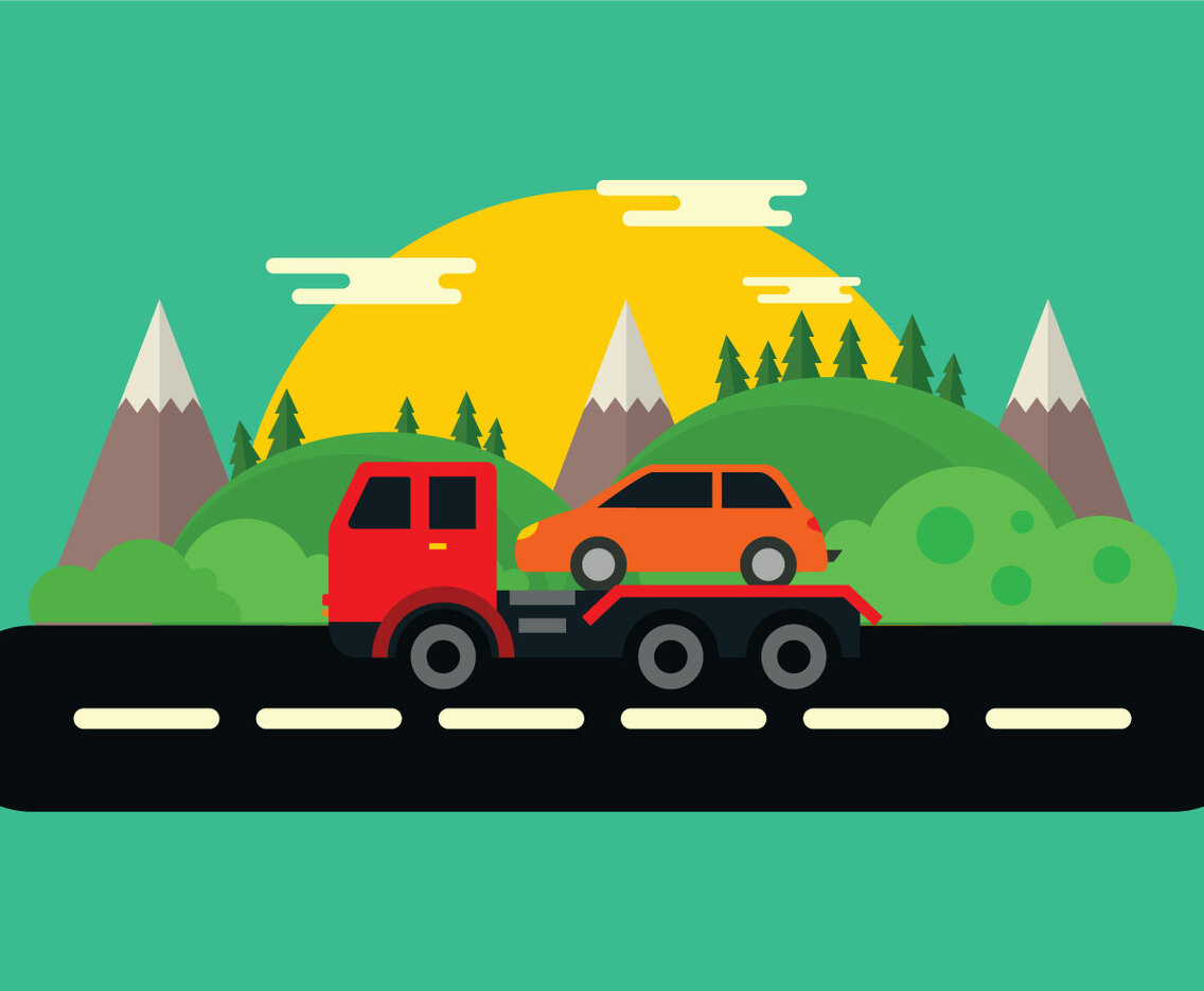 Tow Truck In The Mountains Vector