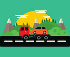 Tow Truck In The Mountains Vector