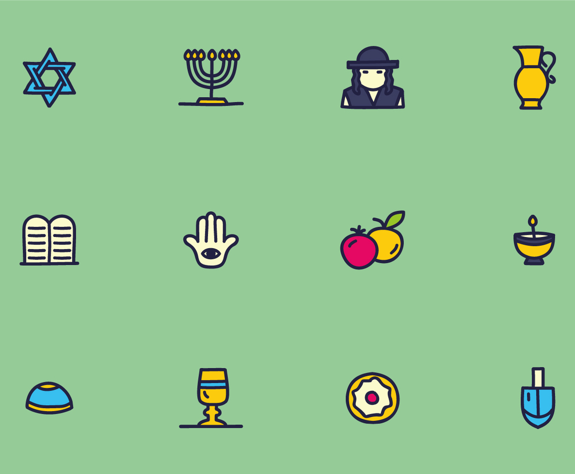Colorful Judaism Icons Vectors