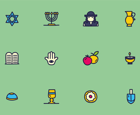 Colorful Judaism Icons Vectors