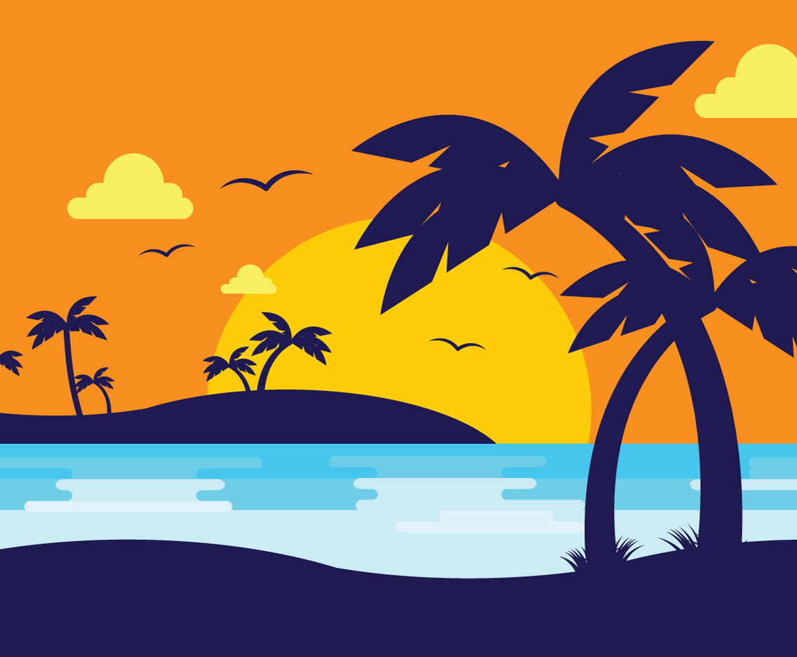 Sunset Beach With Palm Silhouette
