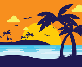 Sunset Beach With Palm Silhouette