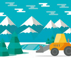 Snow Plow in the Mountains Vector